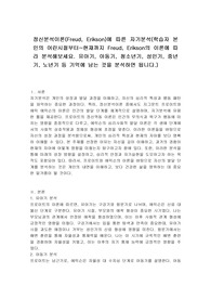 정신분석이론(Freud, Erikson)에 따른 자기분석(학습자 본인의 어린시절부터~현재까지 Freud, Erikson의 이론에 따라 분석해보세요. 유아기, 아동기, 청소년기, 성인기, 중년기, 노년기 등 기억에 남는 것을 분석하면 됩니다.)