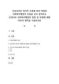 우리나라의 역사적 흐름에 따라 변화한 사회복지행정의 흐름을 조사 분석하고 우리나라 사회복지행정의 장점 및 단점에 대한 자신의 생각을 기술하시요