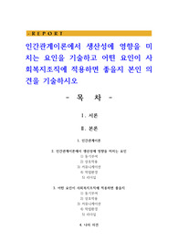 인간관계이론에서 생산성에 영향을 미치는 요인을 기술하고 어떤 요인이 사회복지조직에 적용하면 좋을지 본인 의견을 기술하시오