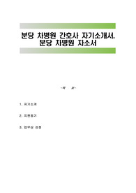 분당 차병원 간호사 자기소개서, 분당 차병원 자소서