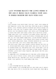 노년기 부부관계를 향상시키기 위해 노인복지 현장에서 어떠한 서비스가 제공되고 있는지 조사해보고 이러한 서비스의 문제점과 개선방안에 대한 자신의 의견을 쓰시오
