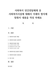사회복지 민간전달체계 중 사회복지시설에 대해서 아래의 형식에 맞춰서 내용을 작성 하세요