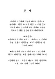자신의 인간관계 성향을 다양한 방법으로 분석하고, 강점 3가지와 약점 3가지를 찾아 강점을 더욱 강화하기 위한 방법과 약점을 극복하기 위한 방안
