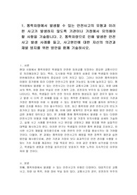 1. 통학차량에서 발생할 수 있는 안전사고의 유형과 이러한 사고가 발생하지 않도록 기관이나 가정에서 유의해야 할 사항을 기술합니다. 2. 통학차량으로 인해 발생한 안전사고 발생 사례를 들고, 사고원인에 대한 자신의 의견과 재발 방지를 위한 방안을 함께 기술하시오.