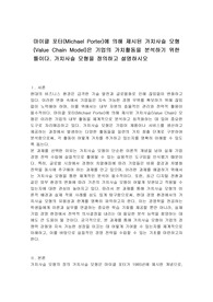 마이클 포터(Michael Porter)에 의해 제시된 가치사슬 모형(Value Chain Model)은 기업의 가치활동을 분석하기 위한 틀이다. 가치사슬 모형을 정의하고 설명하시오