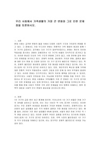 우리 사회에서 가족생활의 가장 큰 변화와 그로 인한 문제점을 토론하시오.