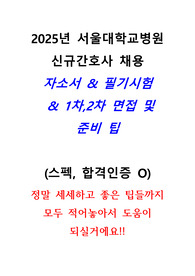 2025년 서울대학교 병원 신규간호사 합격자 자료(자소서, 필기시험 팁, 1,2차 면접 꿀팁)