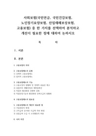 사회보험(국민연금, 국민건강보험, 노인장기요양보험, 산업재해보상보험, 고용보험) 중 한 가지를 선택하여 분석하고 개선이 필요한 점에 대하여 논하시오