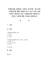 자원봉사를 설명하는 이론은 동기이론, 욕구이론, 기대이론에 대해 설명을 하고 3가지 이론 중에 본인이 생각하고 있는 자원봉사에 적합하다고 여기는 이론에 대한 이유를 설명하시오