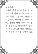 정보처리 ) 컴퓨터 악성코드의 종류 중 바이러스와 일반 악성코드(웜, 트로이 목마, 랜섬웨어, 파일리스 악성코드, 애드웨어, 스파이웨어, 결합된 형태 등)의 차이점을 설명하고, 바이러스의 종류와 특징 그리고 일반 악..