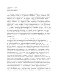 University of Kansas 언어학 박사프로그램 SOP 합격