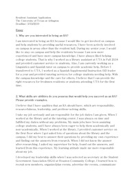 미국 기숙사 사감 (Resident Assitant/Resident Associate) 합격 지원서
