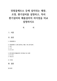 위험물제조소 등에 설치되는 채광, 조명, 환기설비를 설명하고, 특히 환기설비와 배출설비의 차이점을 비교 설명하시오
