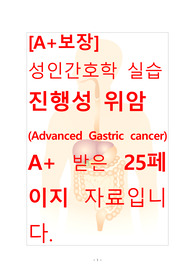 [A+보장]성인간호학 실습 진행성 위암(Advanced Gastric cancer) 간호, 간호진단, 간호과정, 컨퍼런스 25페이지 자료입니다.