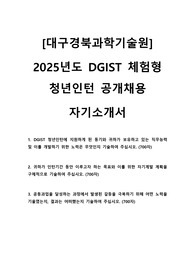 2024 대구경북과학기술원 DGIST 체험형 인턴 합격 자기소개서