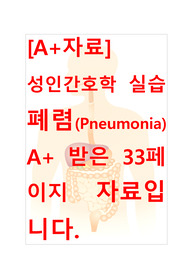[A+자료]성인간호학실습 폐렴(Pneumonia) 간호, 간호진단, 간호과정, 컨퍼런스, 케이스스터디 33페이지 자료