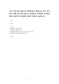 주요 권리구제 방법으로 행정심판과 행정소송 비교 분석하고 현행 권리구제 제도의 문제점과 한계점을 분석하여 향후 바람직한 개선점에 대하여 의견을 서술하시오.