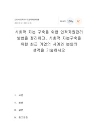 (A+ 성적인증스샷첨부) 위더스 인력개발과활용-사회적 자본 구축을 위한 인적자원관리 방법을 정리하고, 사회적 자본구축을 위한 최근 기업의 사례와 본인의 생각을 기술하시오