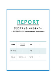 상세불명의 조현병(Schizophrenia, Unspecified) 환자 간호 사례 연구(case study). 간호진단 9개. 간호과정 4개