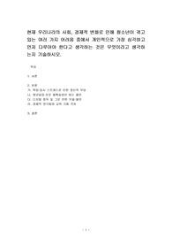 현재 우리나라의 사회, 경제적 변화로 인해 청소년이 겪고 있는 여러 가지 어려움 중에서 개인적으로 가장 심각하고 먼저 다루어야 한다고 생각하는 것은 무엇이라고 생각하는지 기술하시오.