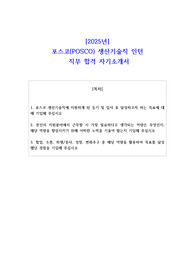 2025년 포스코(POSCO) 생산기술직 인턴  직무 합격 자소서