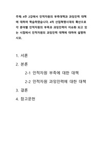 학점은행제 4주 2강에서 인적자원의 부족대책과 과잉인력 대책에 대하여 학습하였습니다. 4차 산업혁명시대의 확산으로 각 분야별 인적자원의 부족과 과잉인력이 이슈화 되고 있는 시점에서 인적자원의 과잉인력 대책에 대하여 설명하시오.