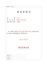 병설유치원 졸업증명서 한글, 영문 양식(졸업증명서 영문)