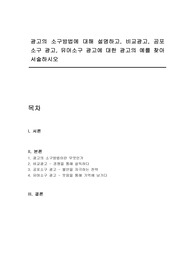 광고의 소구방법에 대해 설명하고, 비교광고, 공포소구 광고, 유머소구 광고에 대한 광고의 예를 찾아 서술하시오