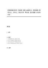 운영체제(OS)의 개념에 대해 설명하고, 운영체제 중 유닉스, 리눅스, 윈도우의 특징과 장단점을 비교하시오