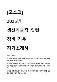 2025 포스코 생산기술직 정비 직무 인턴 자기소개서