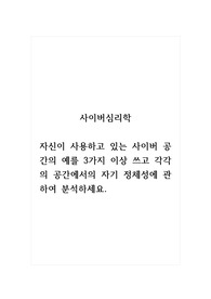 사이버심리학_자신이 사용하고 있는 사이버 공간의 예를 3가지 이상 쓰고 각각의 공간에서의 자기 정체성에 관하여 분석하세요.