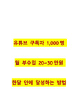 유튜브 구독자 1,000명 월 부수입 20~30만원 한달 안에 달성하는 방법